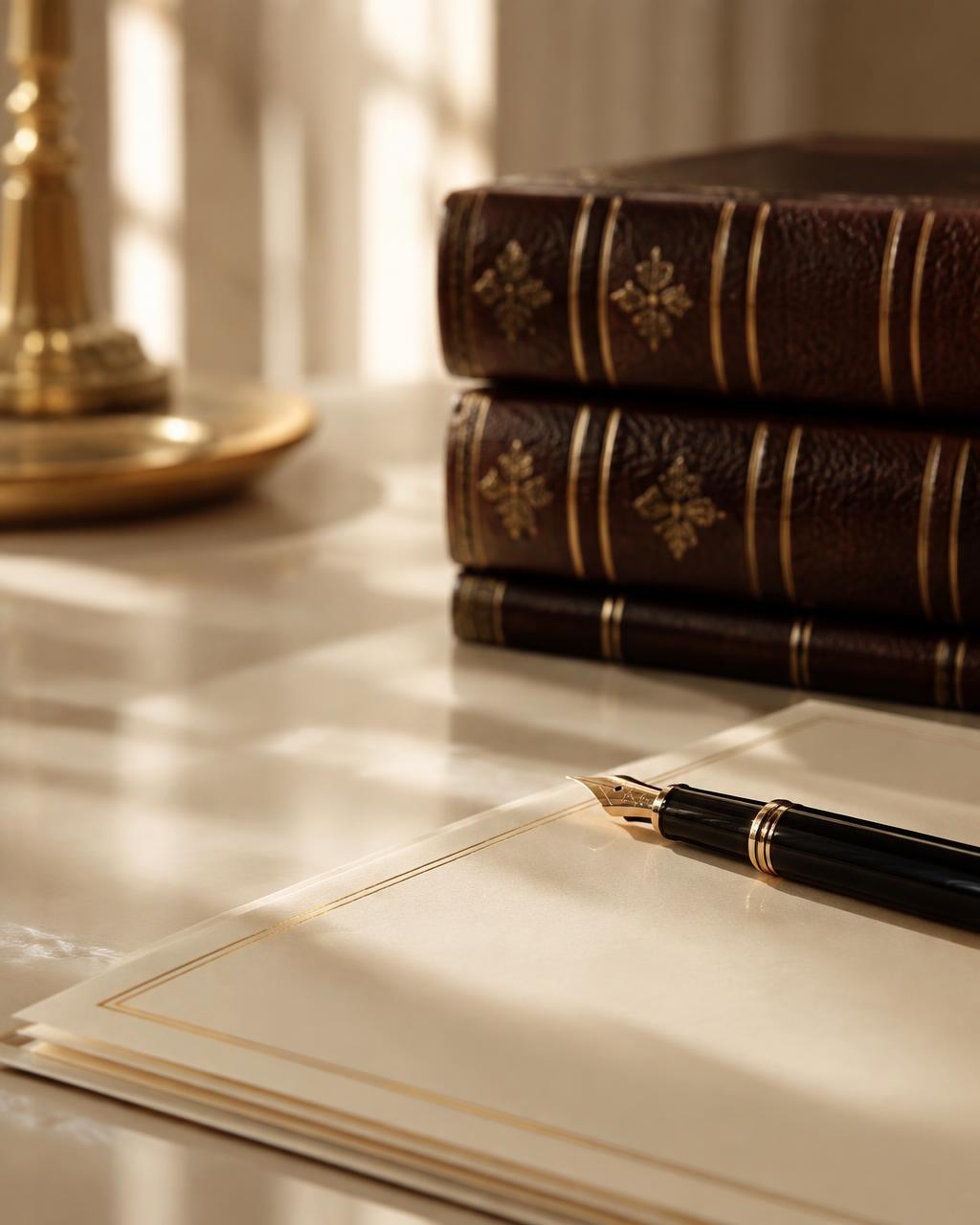 Legal stationery and leather-bound law books
